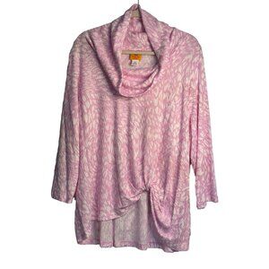 NWT Ruby Rd. Women’s Plus Size Blouse – Pink & White Cowl Neck, 3/4 Sleeve, 3X